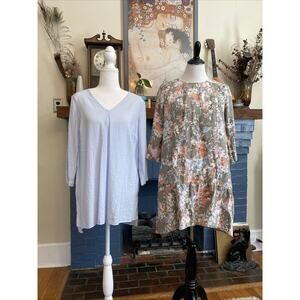 J Jill XS Love Linen Midi Floral Dress & Tunic Blouse Shirt Women's Lot of 2 Pcs